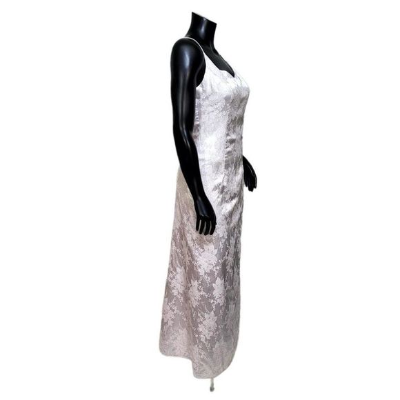Vintage 90s Y2K Jump Apparel Light Pink Silver Metallic Floral Prom Formal Gown - Picture 6 of 10